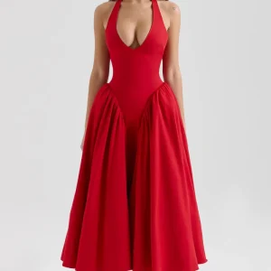 Vestido Midi con Escote Halter y Falda de Tul – Modelo Marilyn